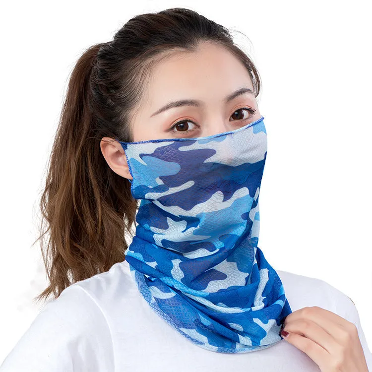 2pcs 50cm Hanging Ear Jacquard Quick-Drying Summer Ice Silk Face Mask for Outdoor Cycling