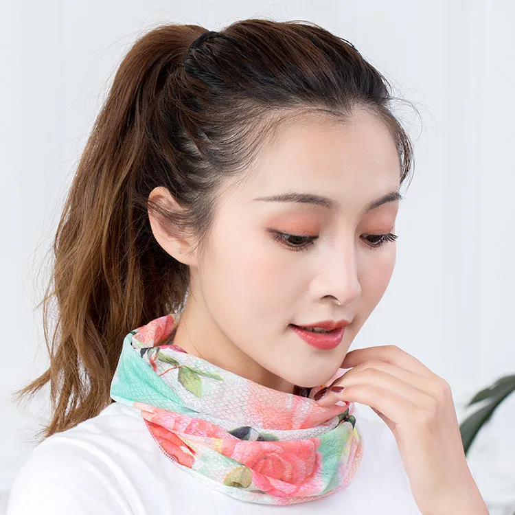 2pcs 50cm Hanging Ear Jacquard Quick-Drying Summer Ice Silk Face Mask for Outdoor Cycling