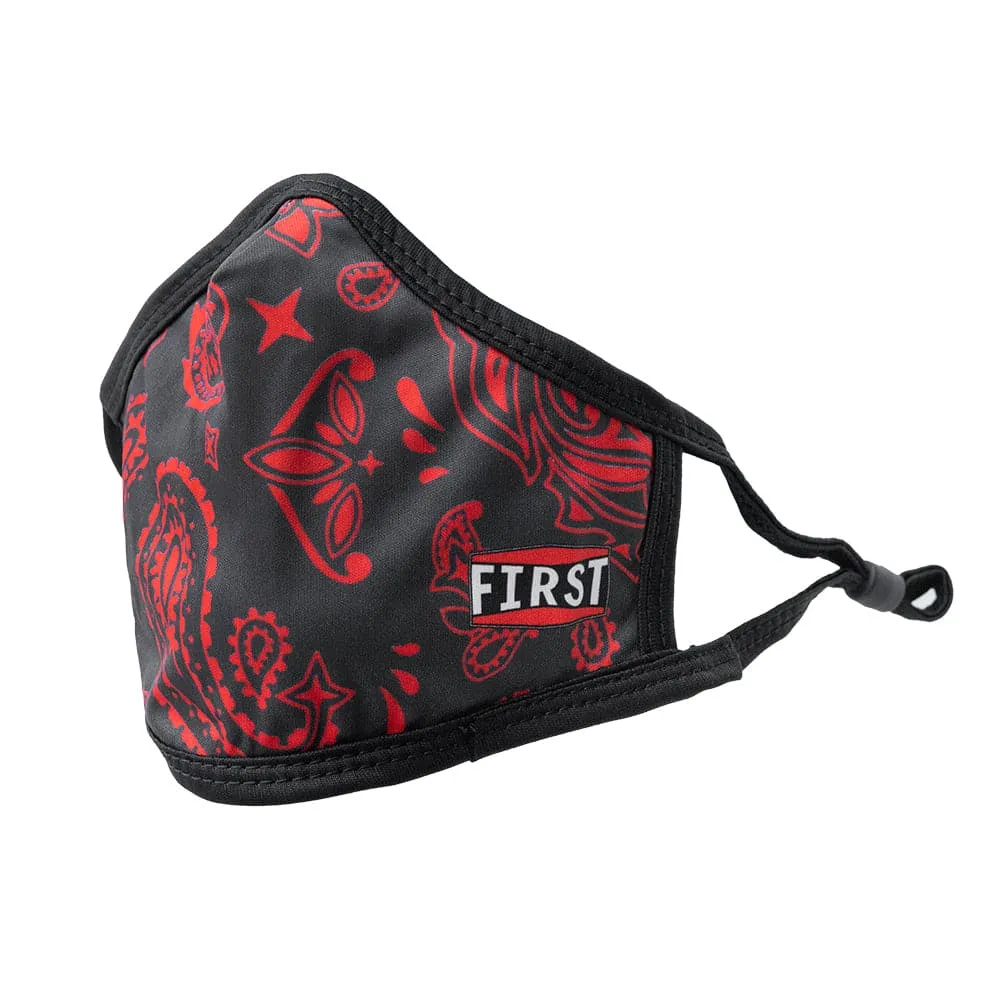 3-Ply Black/Red Bandana Reusable Non-Medical Breathable & adjustable Ear Loops Face Masks (5-Pcs Pack)