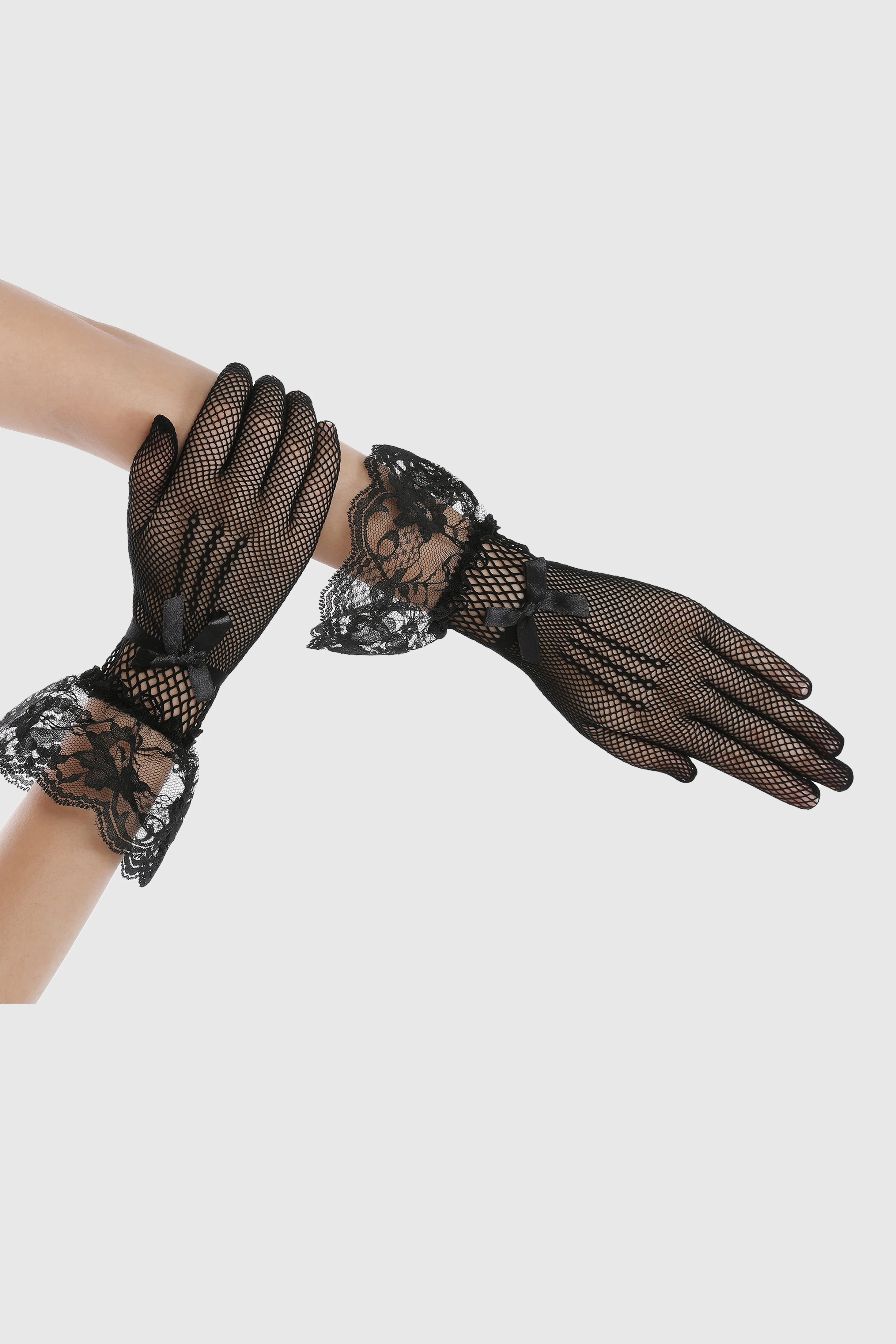 9.45" Ruffled Lace Mesh Gloves