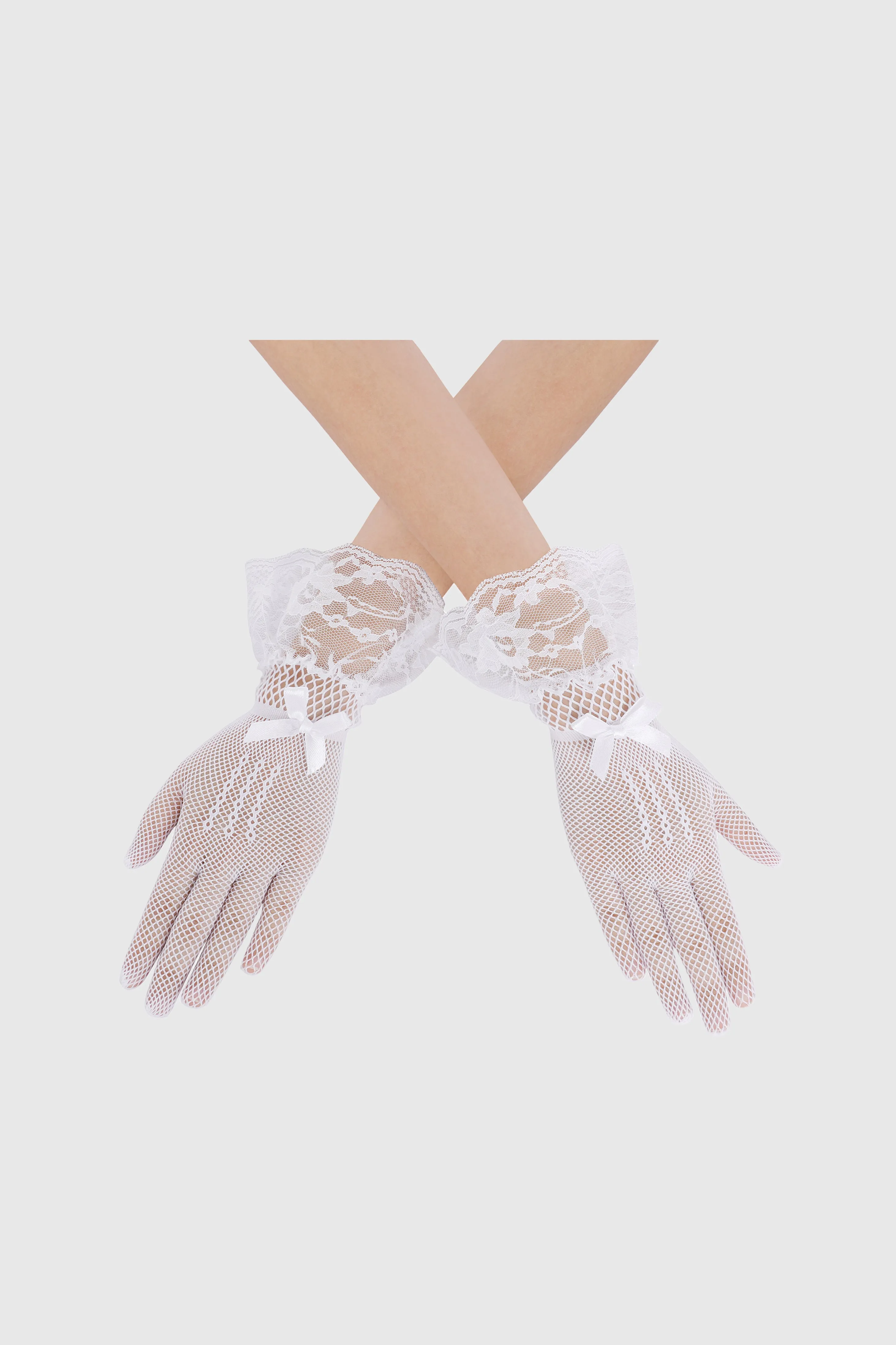 9.45" Ruffled Lace Mesh Gloves