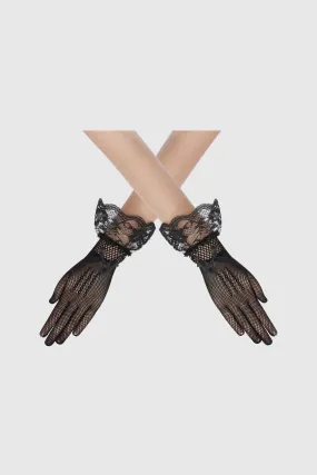 9.45" Ruffled Lace Mesh Gloves