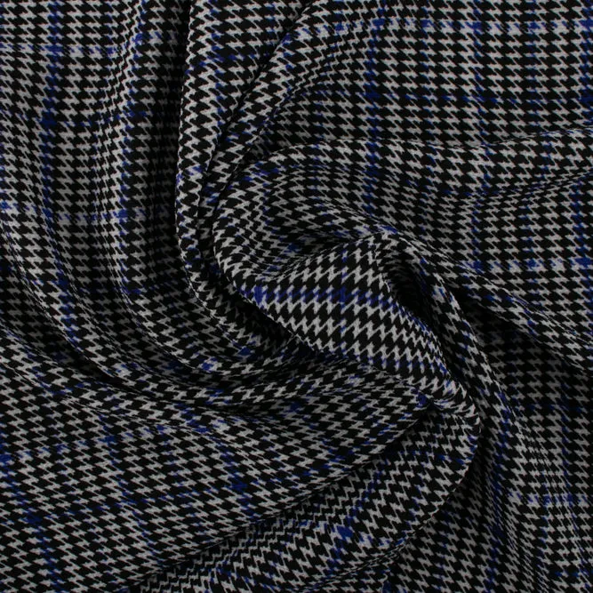 Bubble Crepe Print - Houndstooth - Blue