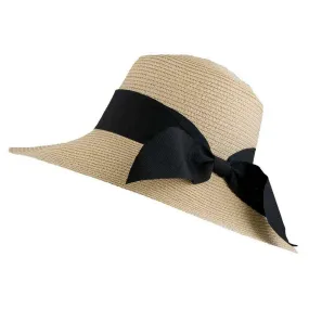 Dents Ribbon and Bow Straw Sun Hat - Ivory/Black