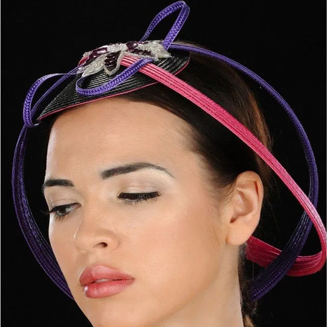 F6012-Purple and pink circle design fascinator with applique