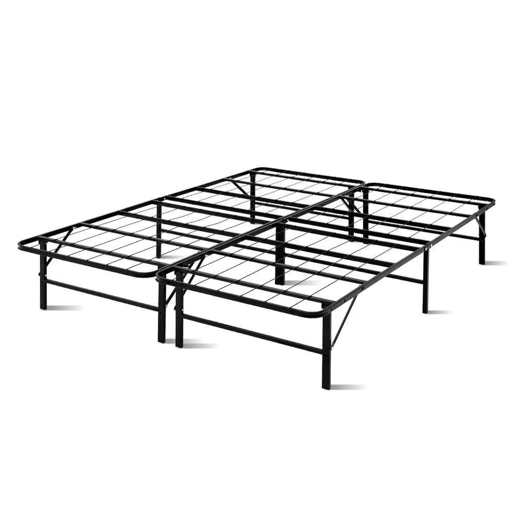 Foldable Queen Metal Bed Frame - Black