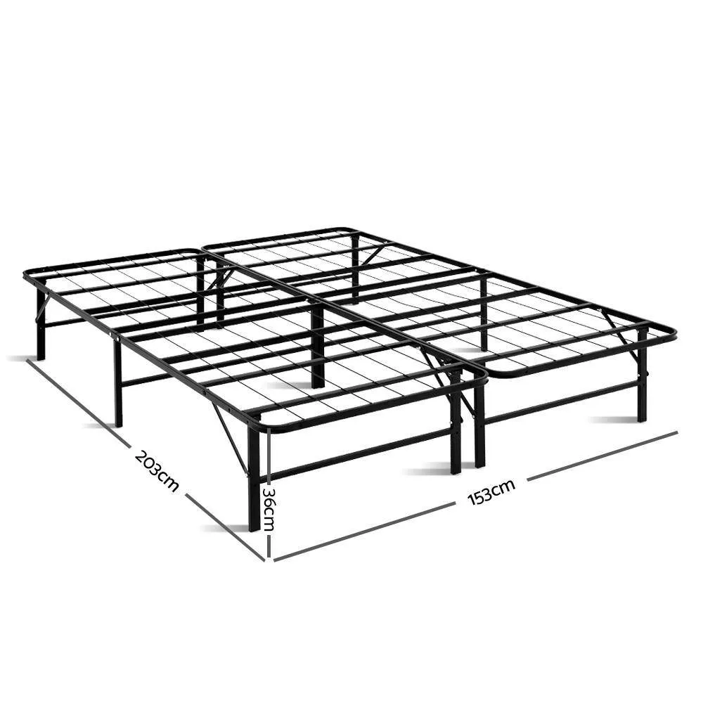 Foldable Queen Metal Bed Frame - Black