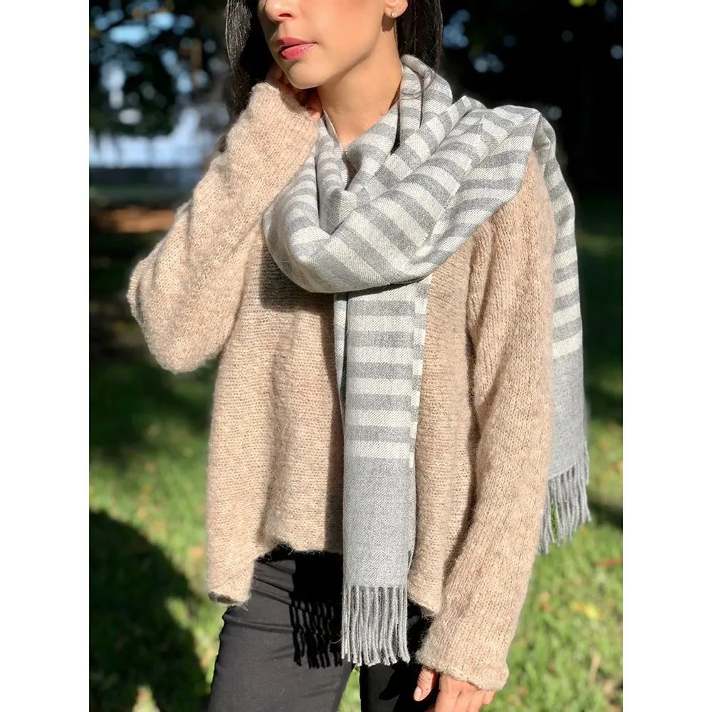 Gray Stripe Baby Alpaca Scarf