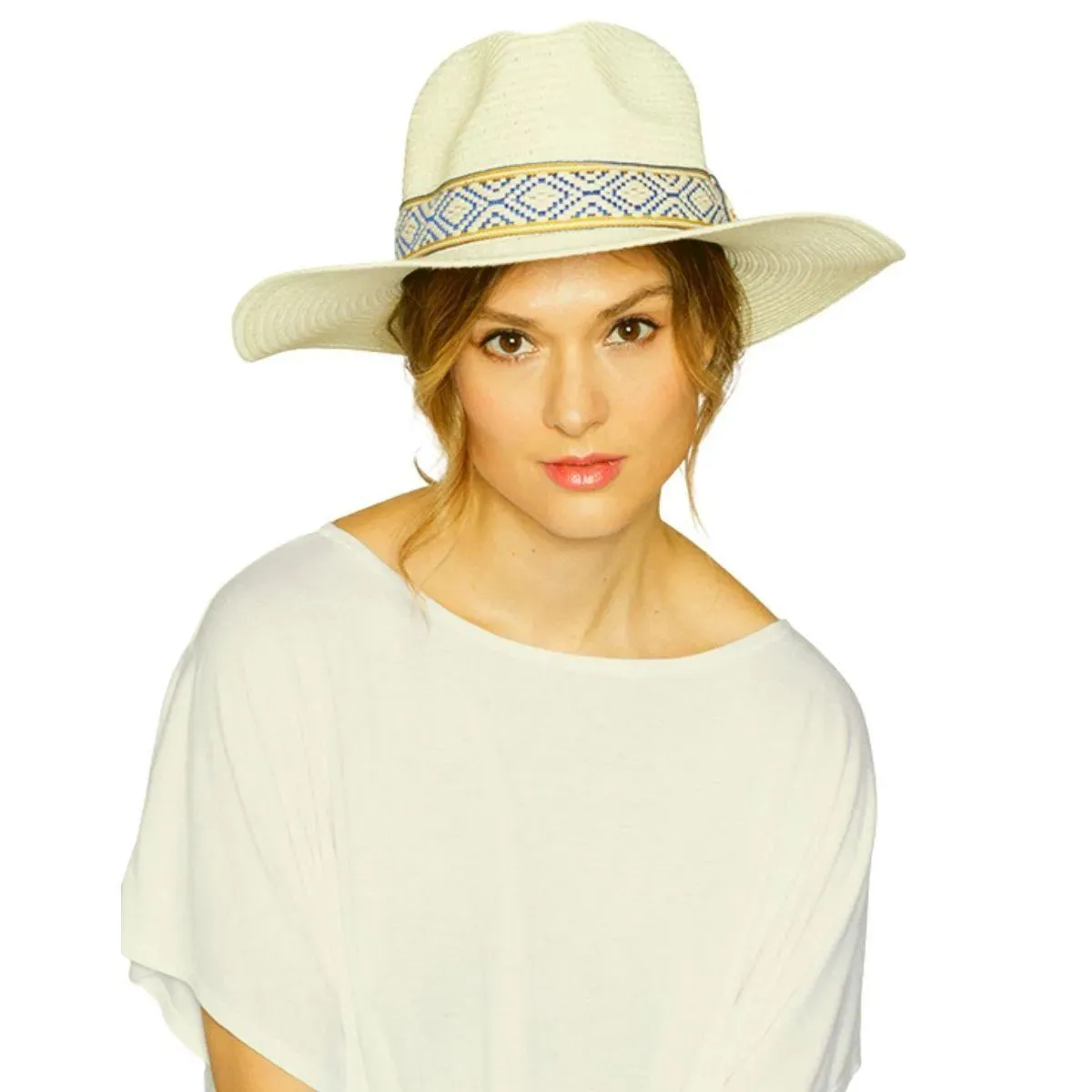 Ivory Womens Panama Straw Hat with Woven Detail