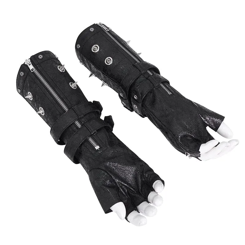 Men's Gothic Studded Mesh Splice Half-finger Gloves