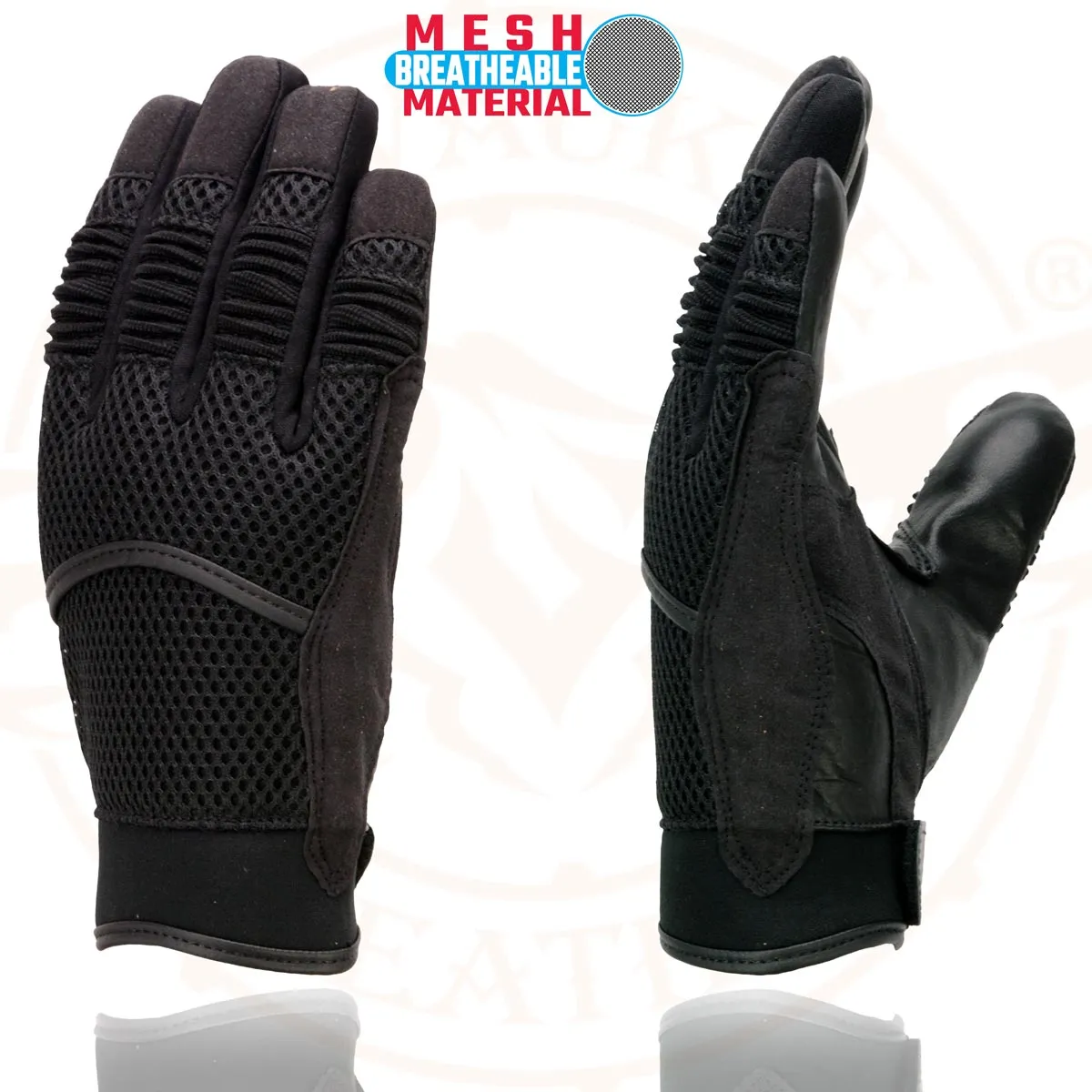 Milwaukee Leather SH791 Men's Black Leather and Black Mesh Combo Racing Motorcycle Hand Gloves W/ Elasticized Fingers