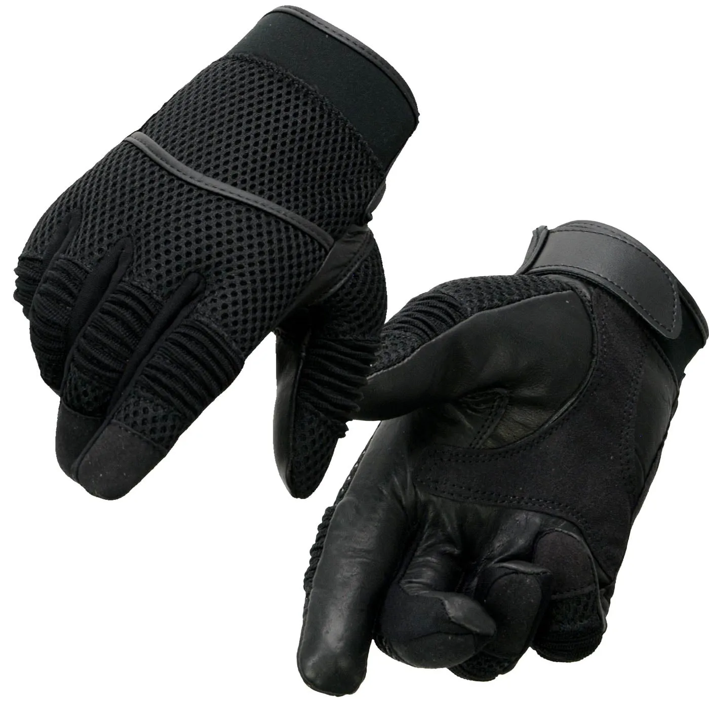 Milwaukee Leather SH791 Men's Black Leather and Black Mesh Combo Racing Motorcycle Hand Gloves W/ Elasticized Fingers