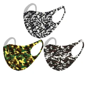 Pack of 3 Kids Washable Face Masks Stretch Fabric Camouflage