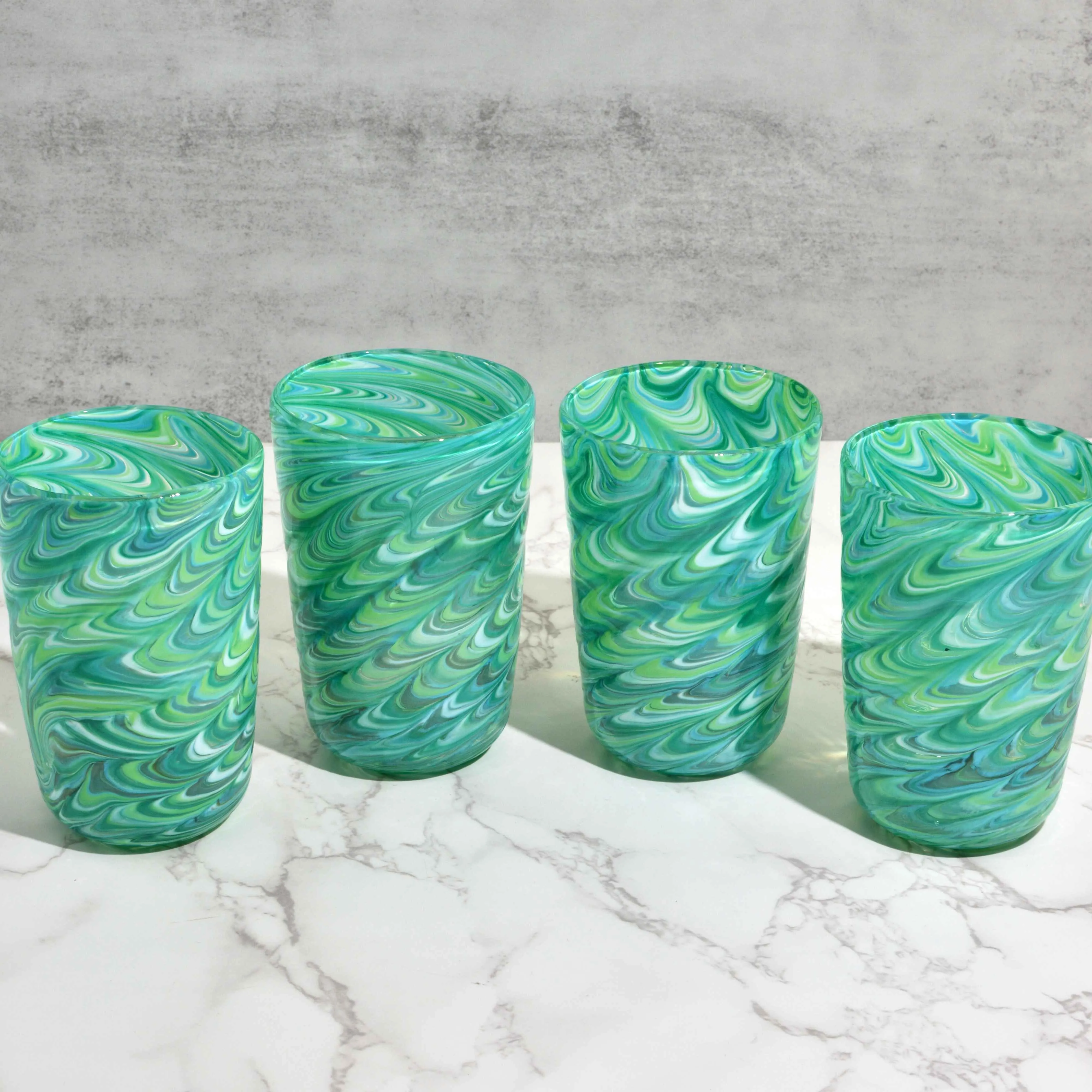 Pavone Murano Glass Tumbler, Green Marbled Glass