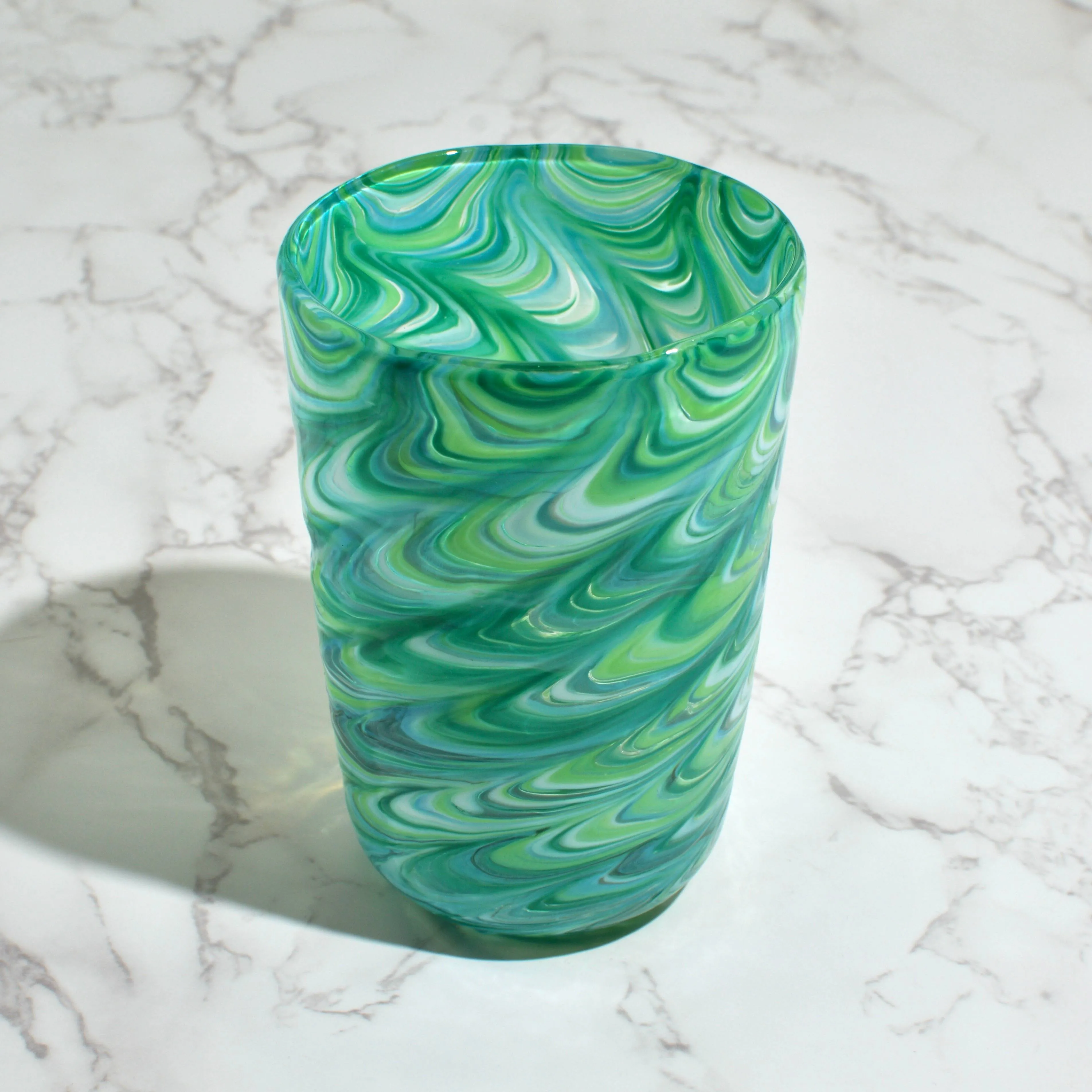 Pavone Murano Glass Tumbler, Green Marbled Glass