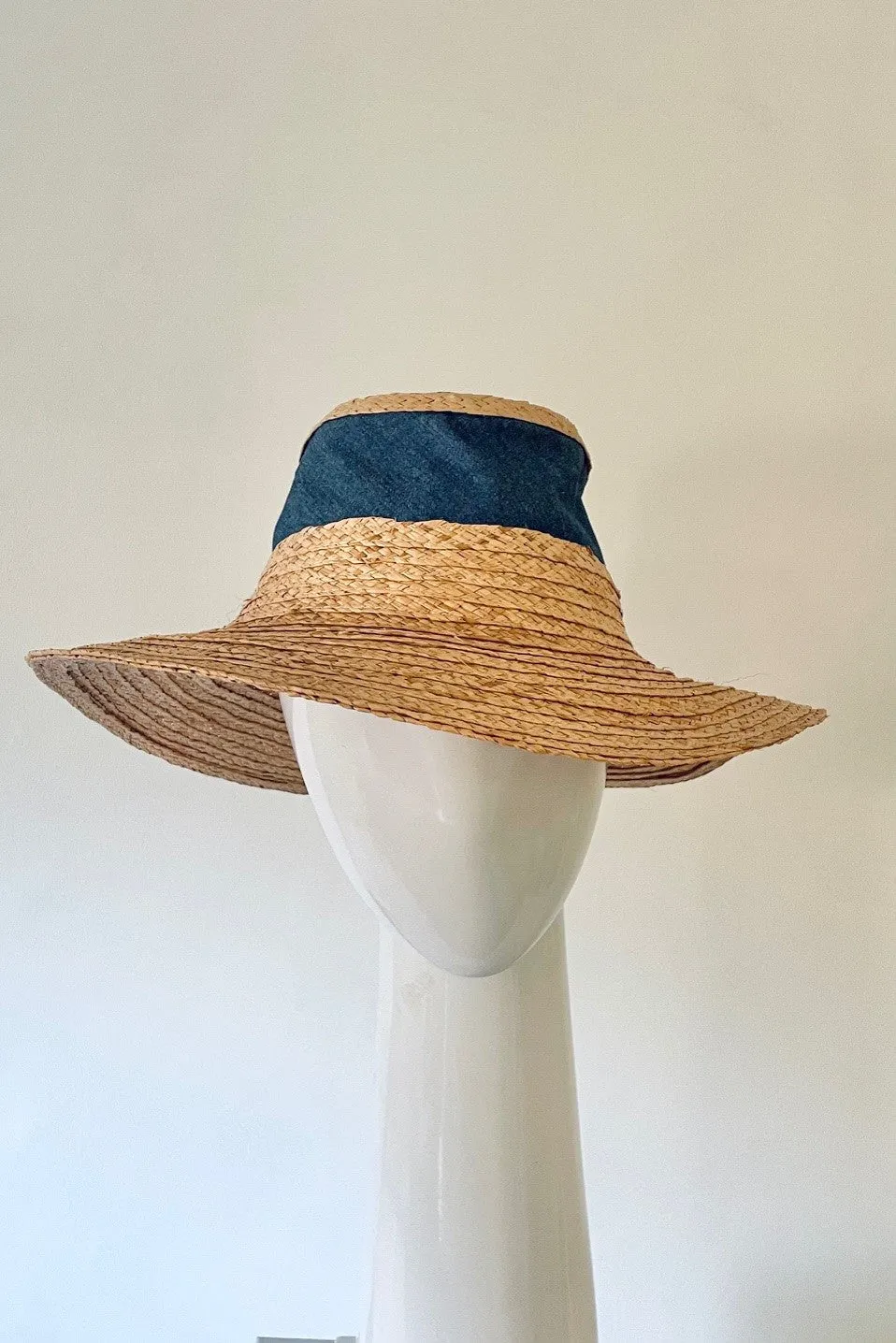 Raffia Brimmed Travel Hat in Denim