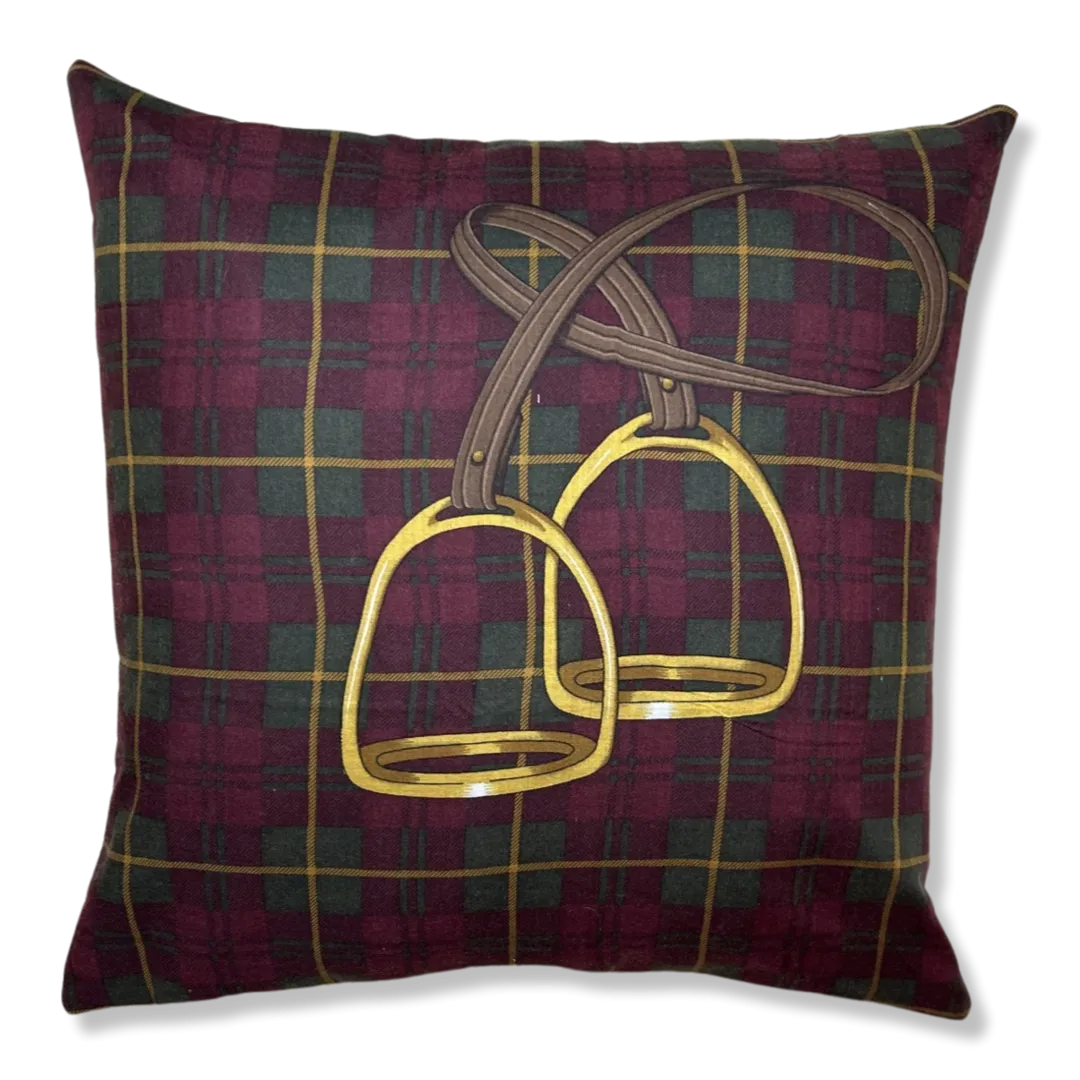 Tartan Equestrian Vintage Wool Scarf Pillows 22"