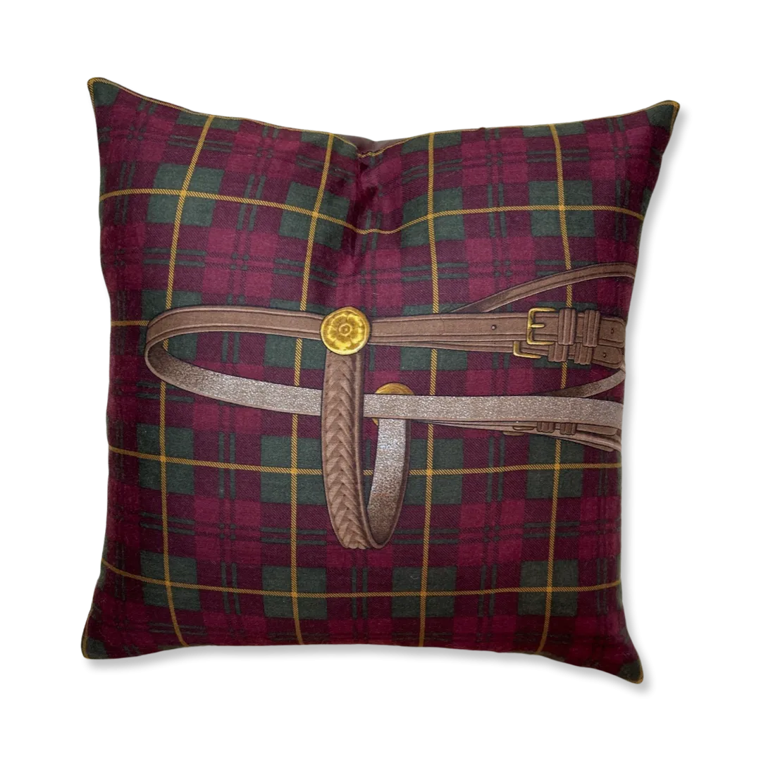 Tartan Equestrian Vintage Wool Scarf Pillows 22"