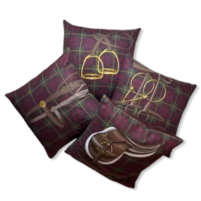 Tartan Equestrian Vintage Wool Scarf Pillows 22"