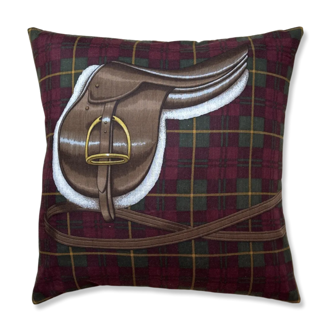 Tartan Equestrian Vintage Wool Scarf Pillows 22"