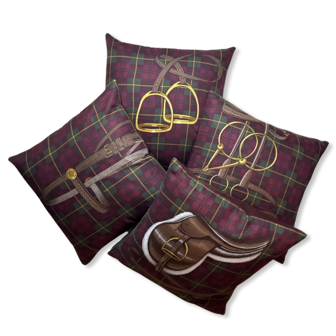 Tartan Equestrian Vintage Wool Scarf Pillows 22"