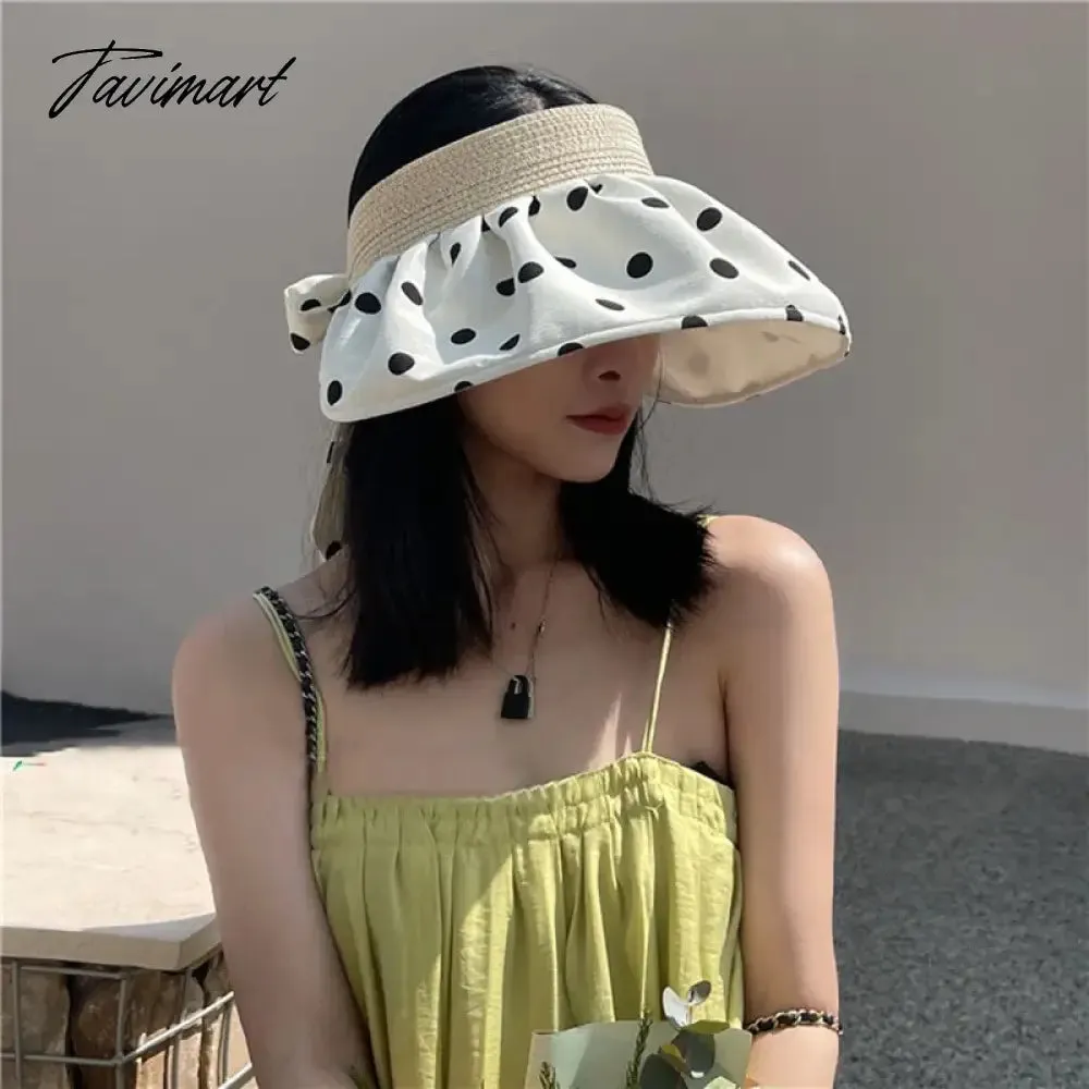 Tavimart Classic Polka Dot Sun Hats For Women Summer Foldable Adjustable Wide Brim Beach Hat Female Casual Uv Protection Empty Top Caps