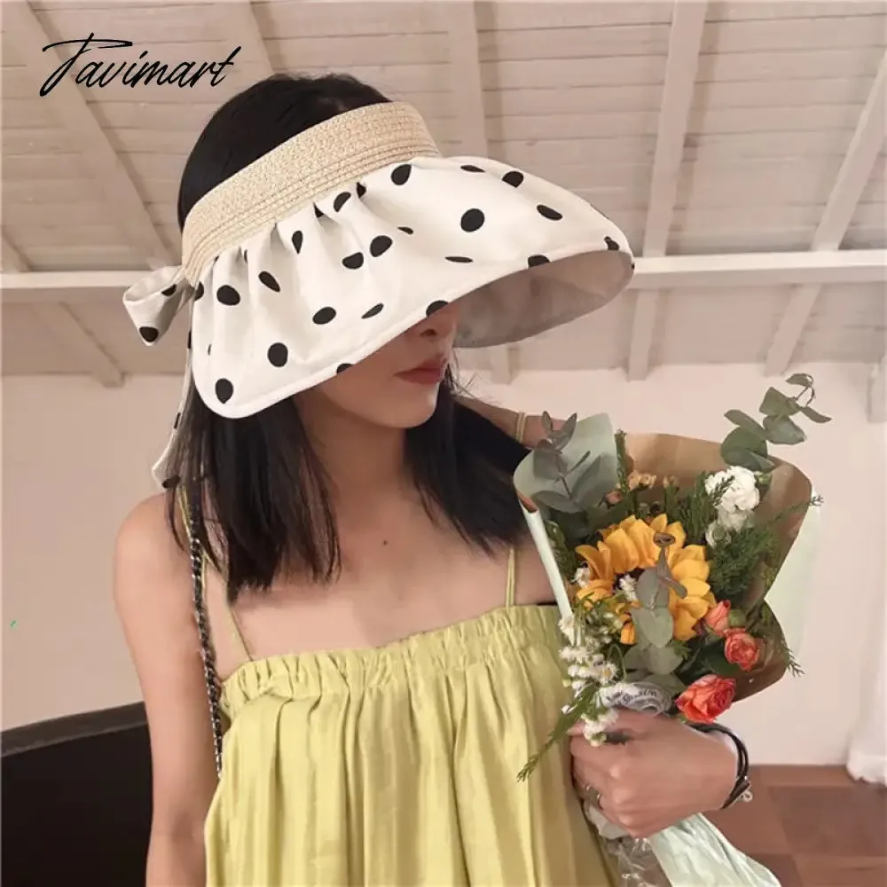 Tavimart Classic Polka Dot Sun Hats For Women Summer Foldable Adjustable Wide Brim Beach Hat Female Casual Uv Protection Empty Top Caps