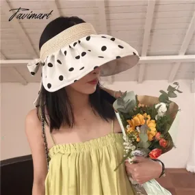 Tavimart Classic Polka Dot Sun Hats For Women Summer Foldable Adjustable Wide Brim Beach Hat Female Casual Uv Protection Empty Top Caps