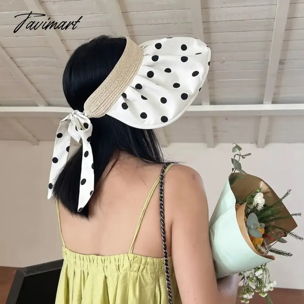 Tavimart Classic Polka Dot Sun Hats For Women Summer Foldable Adjustable Wide Brim Beach Hat Female Casual Uv Protection Empty Top Caps