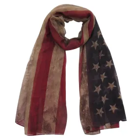 Vintage Women's Wrap Lightweight Scarf Shawl with USA Flag Print