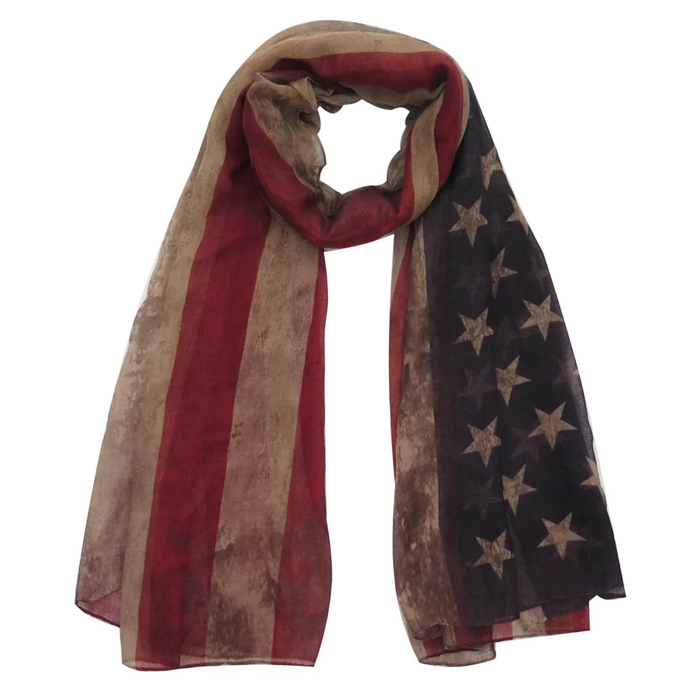 Vintage Women's Wrap Lightweight Scarf Shawl with USA Flag Print