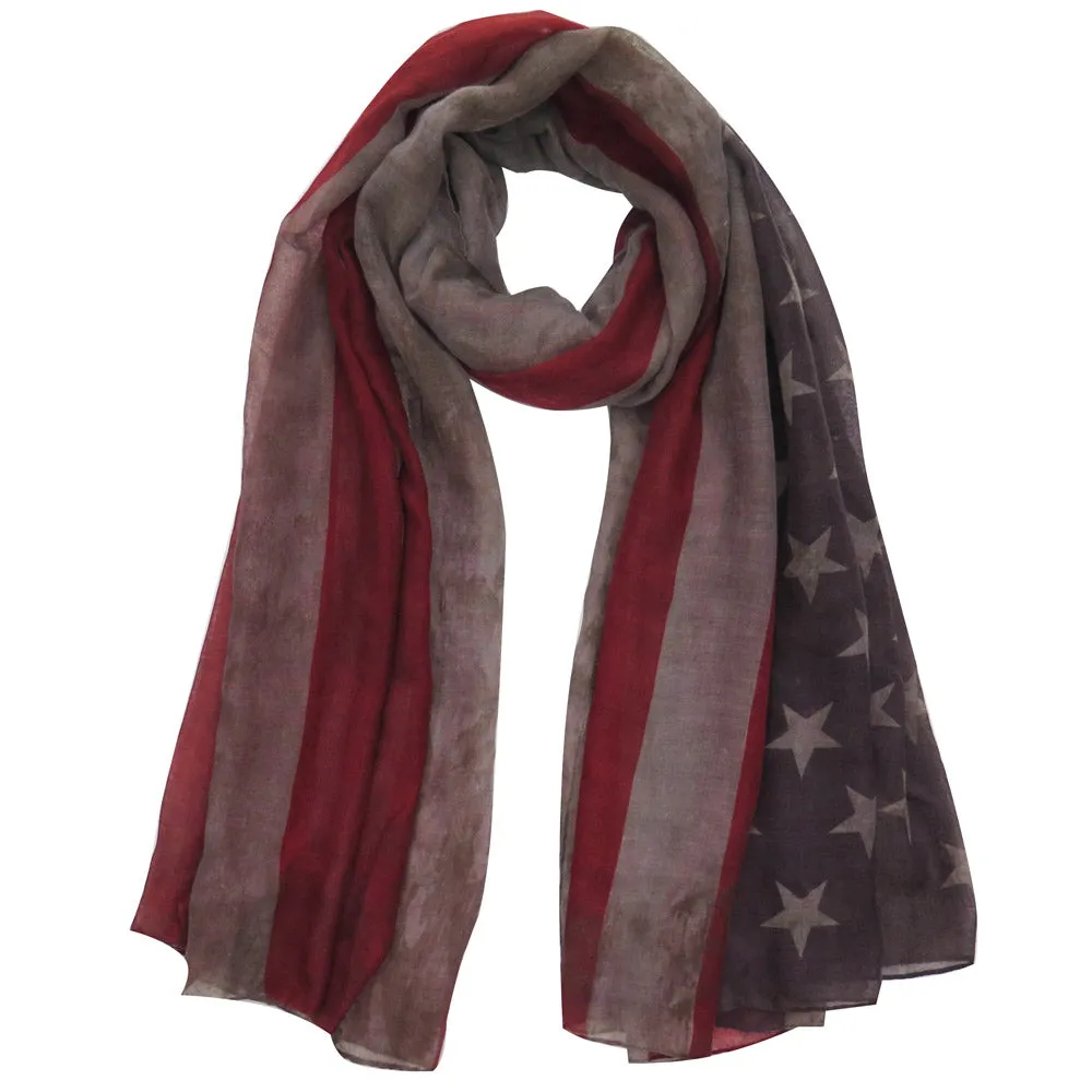 Vintage Women's Wrap Lightweight Scarf Shawl with USA Flag Print