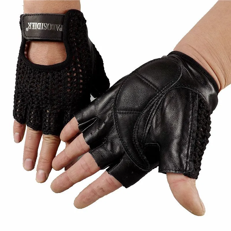 Wool mesh leather fitness gloves